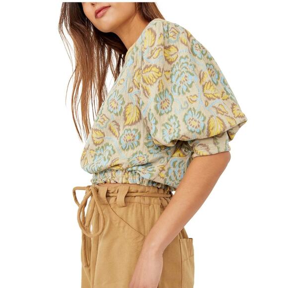 Free People Top NWT No Ordinary Split Back Tie Puff Sleeve Womens Size XS $128 - Picture 3 of 7